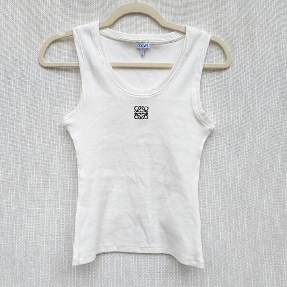 Loewe Tank Top Womens L Anagram Cotton-blend Jersey White Sleeveless